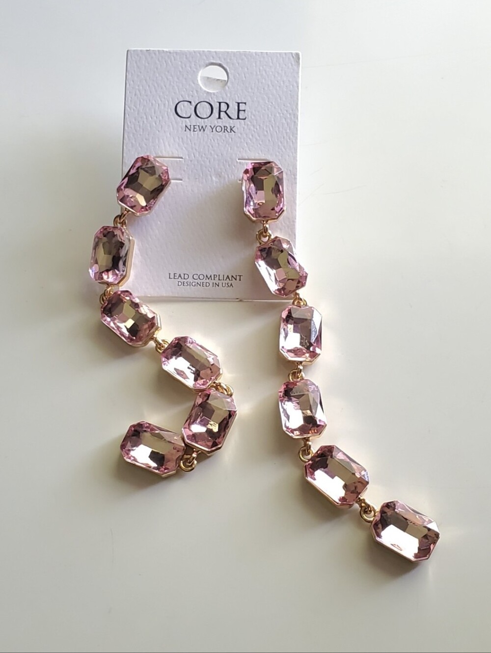 Lovely Pink Rhinestone Dangle Earrings - Picture 2 of 2